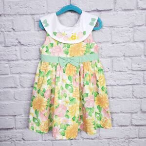 Vintage BT Kids Green Orange Pink Floral Sleeveless Birthday Party Dress Sz 5